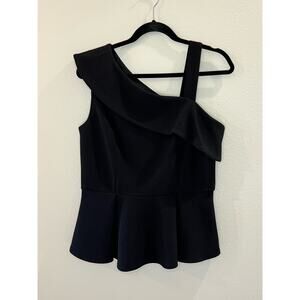 Thalia Sodi Ruffled One Shoulder Fit Flare Black Size M Top